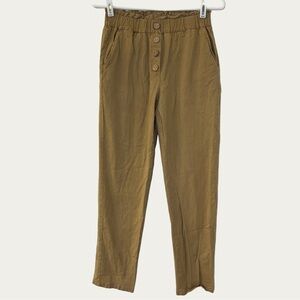NiMin Women's Tan Button-Front Trousers Ruffle Buttons Size Small